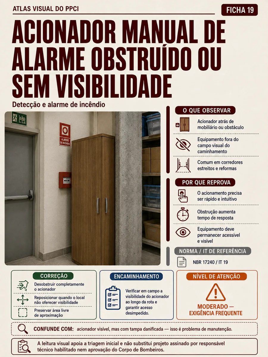 Ficha técnica: Acionador manual de alarme obstruído ou sem visibilidade
