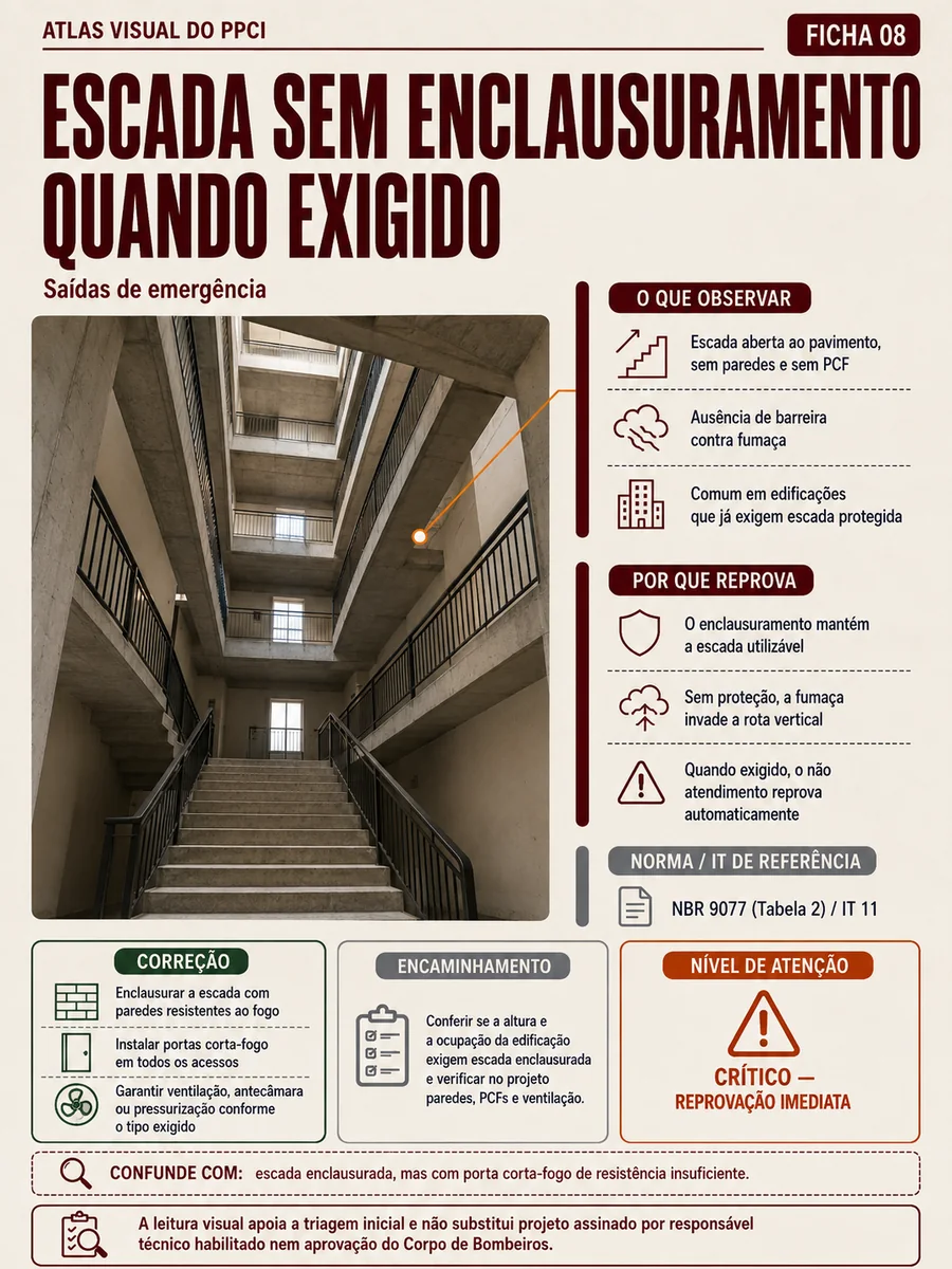 Ficha técnica: Escada sem enclausuramento quando exigido
