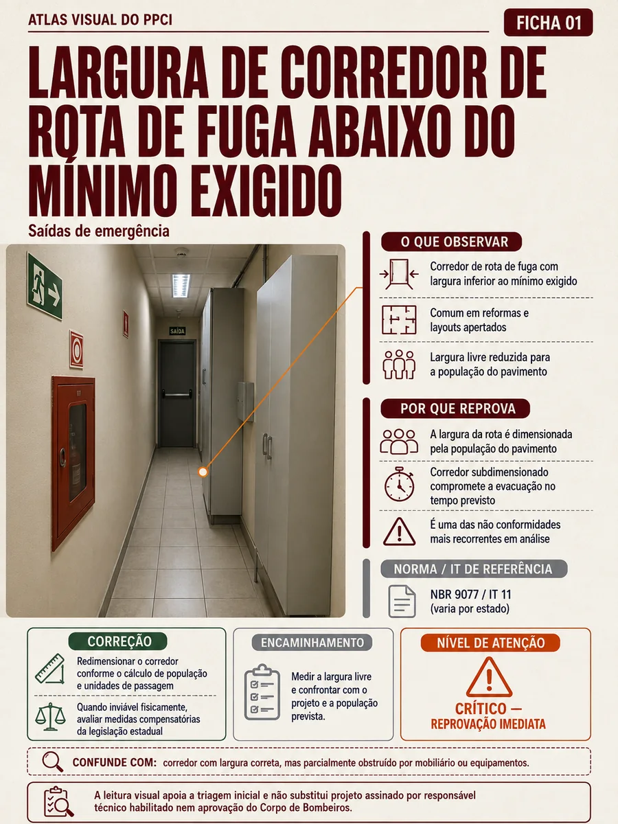 Ficha técnica: Largura de corredor de rota de fuga abaixo do mínimo exigido