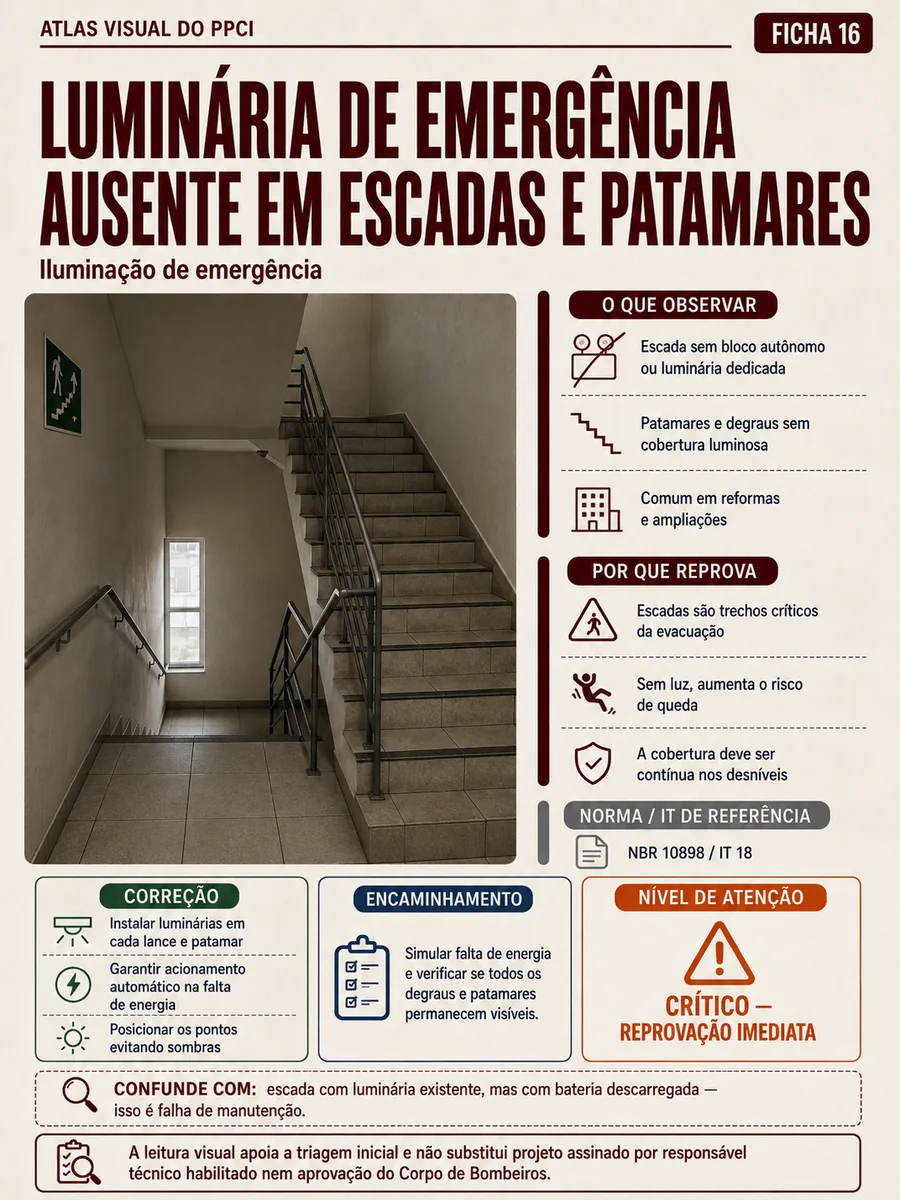 Ficha técnica: Luminária de emergência ausente em escadas e patamares