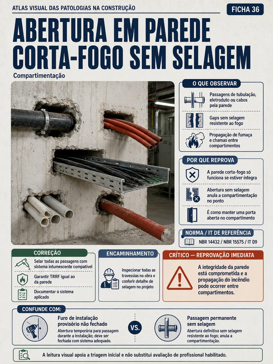 Ficha técnica: Abertura em parede corta-fogo sem selagem