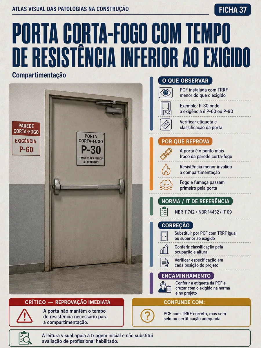 Ficha técnica: Porta corta-fogo com tempo de resistência inferior ao exigido