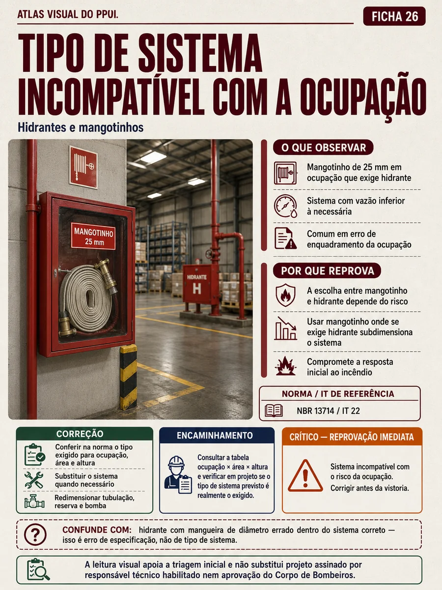 Ficha técnica: Tipo de sistema incompatível com a ocupação